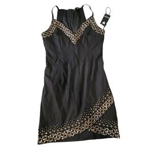 GUESS Mirage Black Bodycon Mini Dress Gold Embellished SIze S NWT